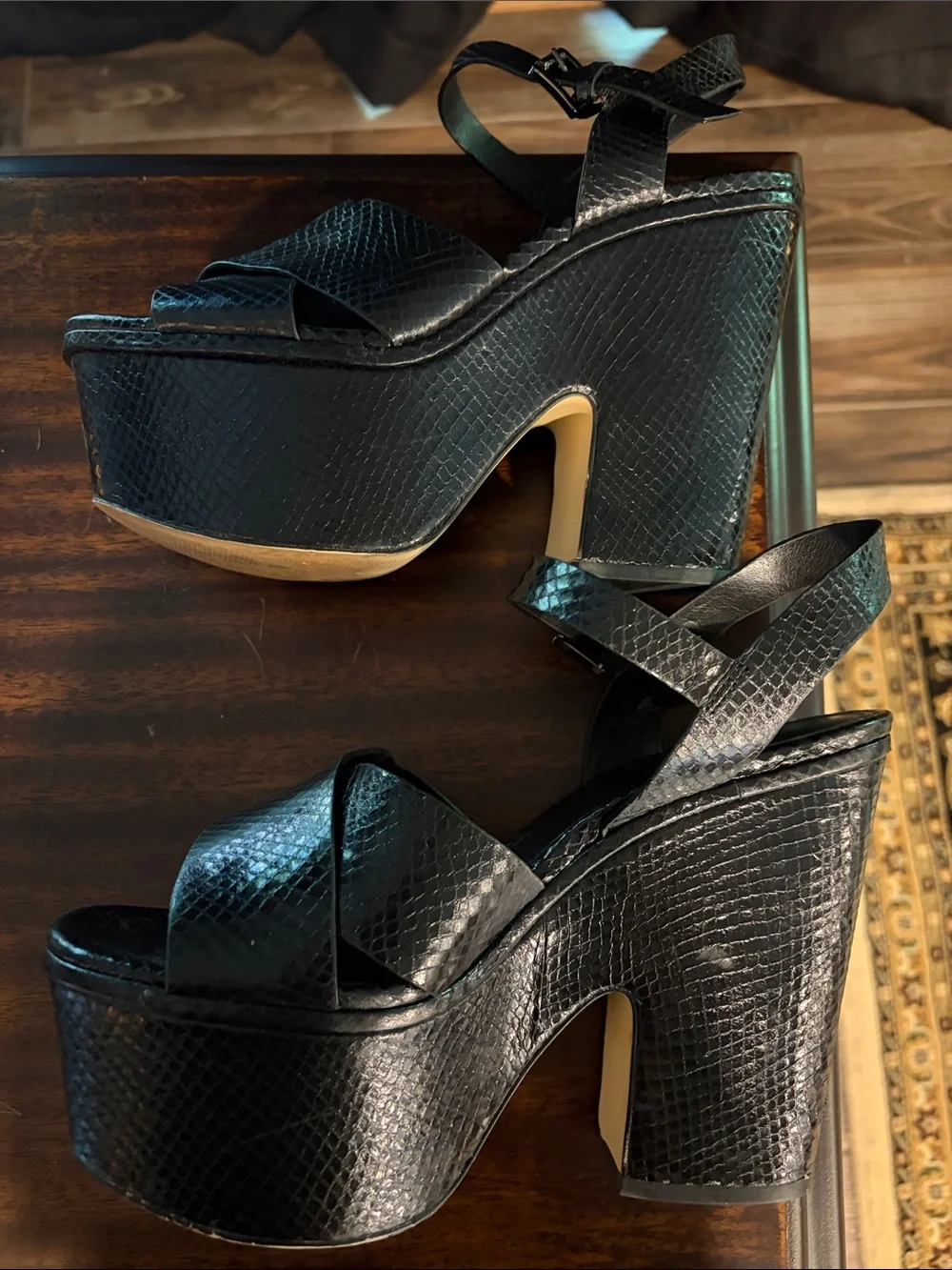 Michael Kors Black Snake-look Embossed Platform Heels